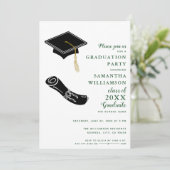 Eenvoudig Wit en Groen Graduation Party Kaart (Staand voorkant)