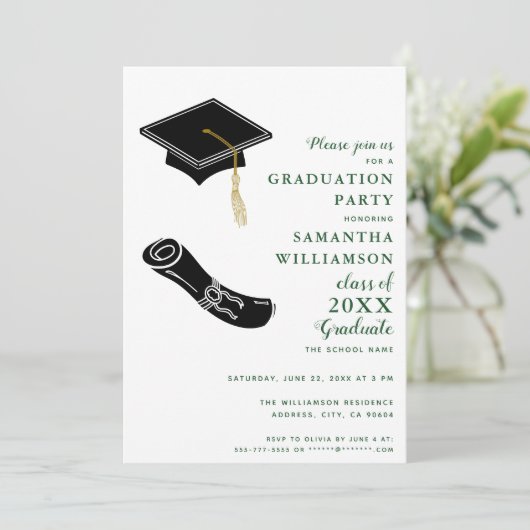 Eenvoudig Wit en Groen Graduation Party Kaart (Staand voorkant)