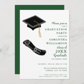 Eenvoudig Wit en Groen Graduation Party Kaart (Voorkant / Achterkant)