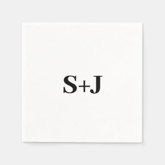 Eenvoudig wit en zwart paar Initialen bruiloft Servet