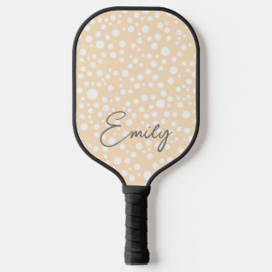 Eenvoudig wit gestippeld patroon op perzik achterg pickleball paddle