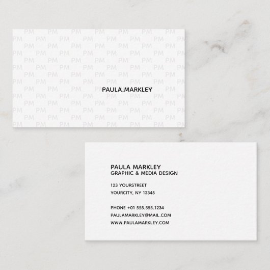 Eenvoudig wit grijs modern monogram patroon visitekaartje (Voorkant / Achterkant)