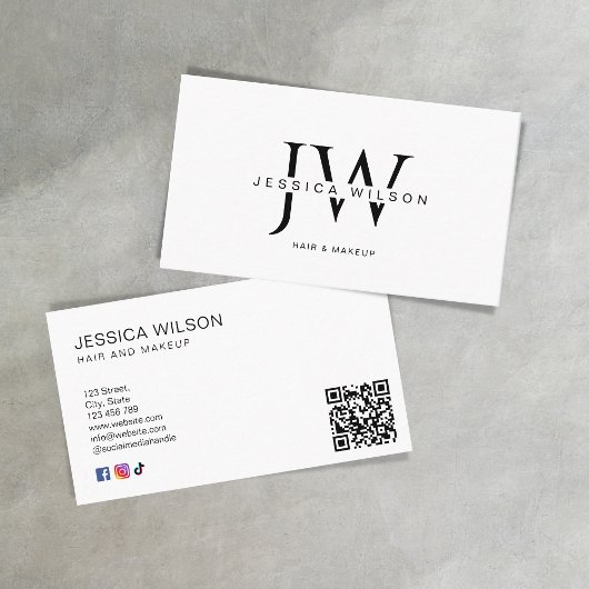 Eenvoudig Wit Modern Minimaal Monogram QR Code Visitekaartje