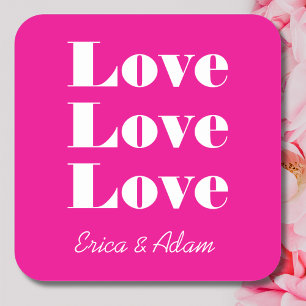 Eenvoudig wit schoon 3 x liefde   Hot Pink Vierkante Sticker