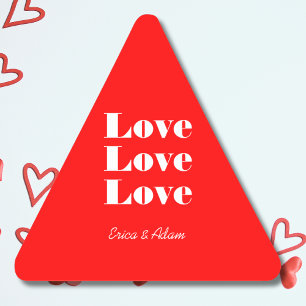 Eenvoudig wit schoon 3 x liefde Neon Red Driehoek Sticker