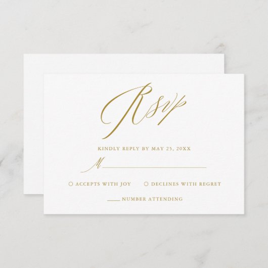 Eenvoudig witgoud Elegant Script bruiloft RSVP Kaa (Voorkant / Achterkant)