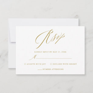 Eenvoudig witgoud Elegant Script bruiloft RSVP Kaa Kaartje
