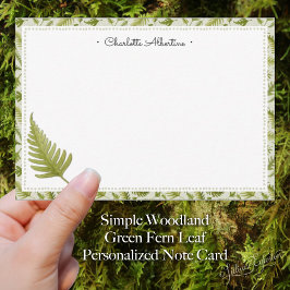 Eenvoudig Woodland Green Fern Leaf gepersonaliseer Notitiekaartje