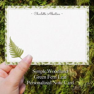 Eenvoudig Woodland Green Fern Leaf gepersonaliseer Notitiekaartje