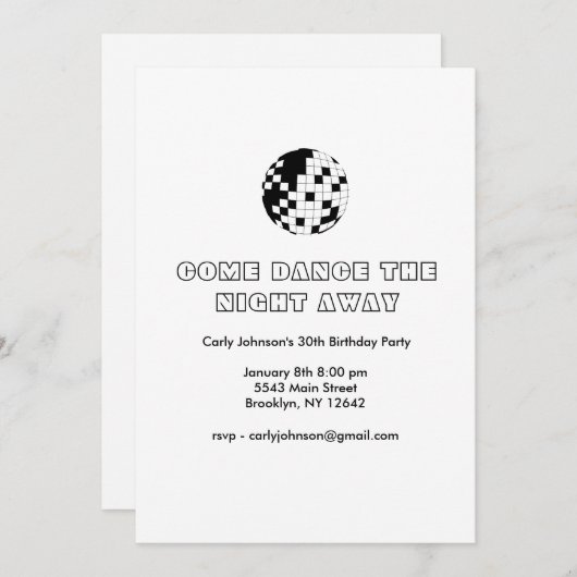 Eenvoudig Y2K Zwart Wit Disco 30e Verjaardagsfeest Kaart (Voorkant / Achterkant)