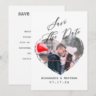 Eenvoudig Z&W-script Minimalistische hart vertical Save The Date