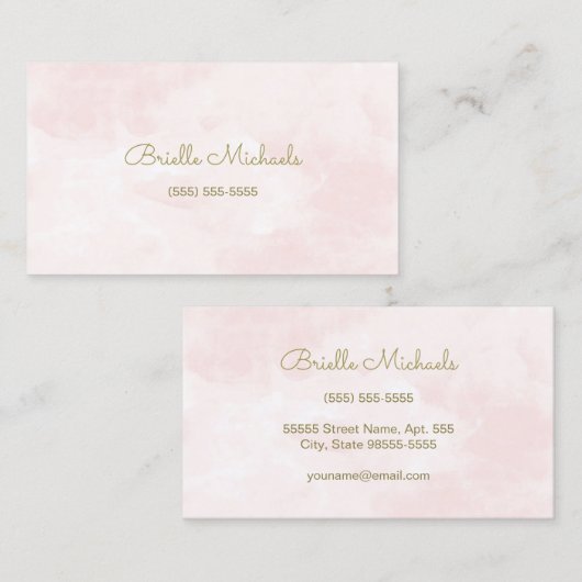Eenvoudig Zacht Roze Waterverf Gold Script Bezoeke Visitekaartje (Voorkant / Achterkant)