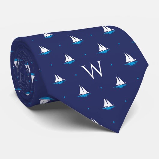 Eenvoudig zeilboot Monogram Stropdas (Opgerold)