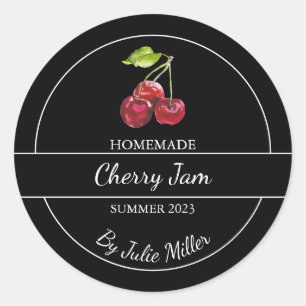 Eenvoudig zelfgemaakt Cherry Jam Label Zwart