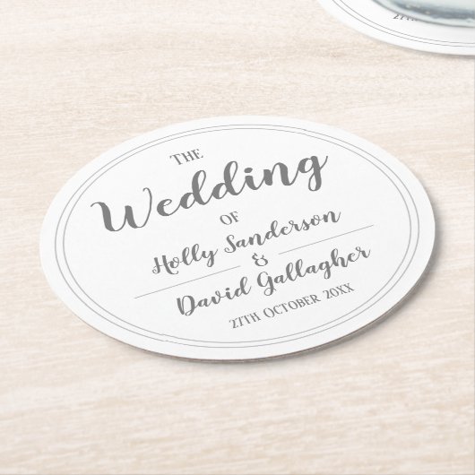 Eenvoudig zilver grijs & wit ontwerp ronde kartonnen onderzetter (Gebogen)