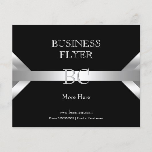 Eenvoudig Zilver Zwart Wit Monogram 4D Flyer (Voorkant)