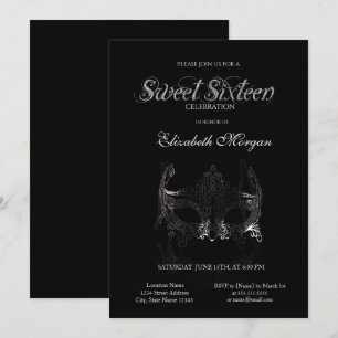 Eenvoudig Zilveren Masker Zwart Sweet 16 Kaart