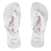 Eenvoudig zilveren teken en rood script de bride W Teenslippers (Voetbed)