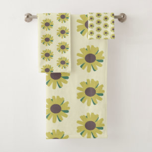 Eenvoudig Zonnebloem Bruin Groen Geel Bloemmotief Bad Handdoek