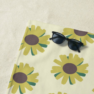 Eenvoudig Zonnebloem Bruin Groen Geel Bloemmotief Strandlaken