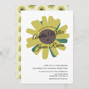Eenvoudig Zonnebloemscript Greenery Yellow Wedding Kaart