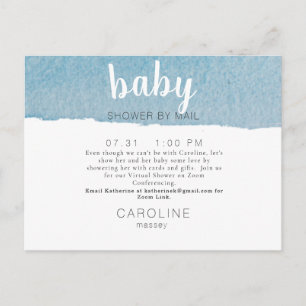 Eenvoudig zoomen Virtual Blue Swash Oh Baby shower Aankondigingskaart