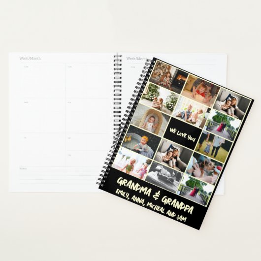Eenvoudig zwart 14 familie fotocollage planner (Display)