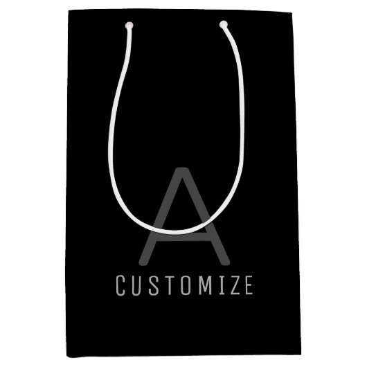Eenvoudig zwart, aangepaste Initiaal, moderne naam Medium Cadeauzakje (Voorkant)