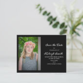 Eenvoudig zwart Afstuderen Sla de datum op Aankondigingskaart (Staand voorkant)