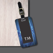 Eenvoudig Zwart Blauw Circuit Board Monogram Bagagelabel