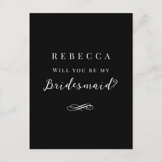 Eenvoudig zwart bruidsmeisje voorstel briefkaart (Voorkant)