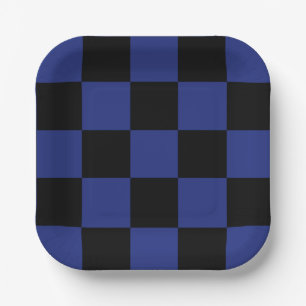Eenvoudig zwart en blauw check patroon papieren bordje