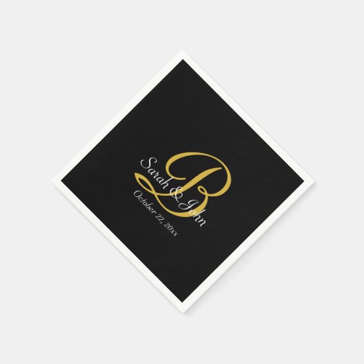 Eenvoudig zwart en goud monogram bruidspapier serv servet (Hoek)