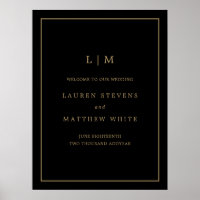 Eenvoudig zwart en goud monogram Elegante bruiloft