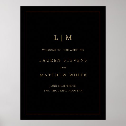 Eenvoudig zwart en goud monogram Elegante bruiloft Poster (Voorkant)