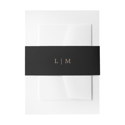 Eenvoudig zwart en goud monogram Elegante bruiloft Uitnodigingen Wikkel (Voorkant Voorbeeld)