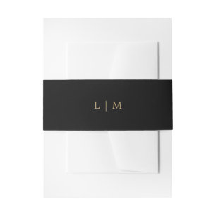 Eenvoudig zwart en gouden monogram elegante trouw uitnodigingen wikkel
