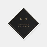 Eenvoudig zwart en gouden monogram elegante trouwd