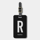 Eenvoudig zwart en grijs monogram Initiaal en naam Bagagelabel (Voorkant verticaal)