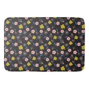 Eenvoudig zwart en roze illustratie Floral Pattern Badmat