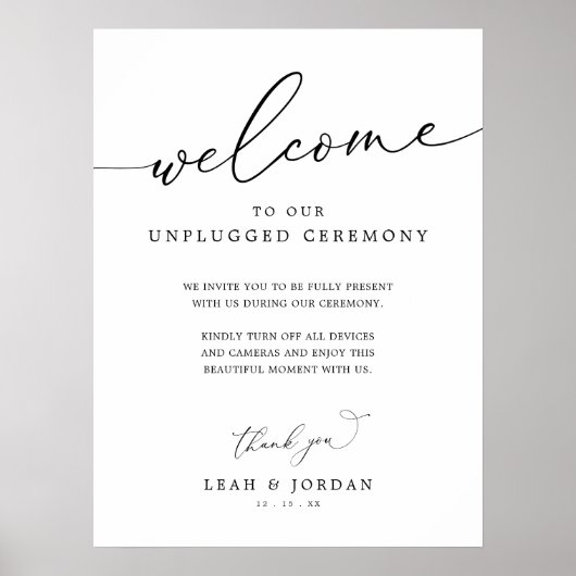 Eenvoudig zwart en Wh unplugged bruiloft ceremonie Poster (Voorkant)