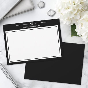 Eenvoudig zwart en wit monogram briefpapier notitiekaartje