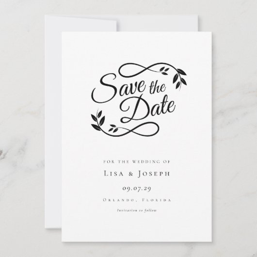 Eenvoudig zwart en wit schrift save the date (Voorkant)