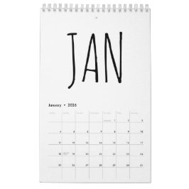 Eenvoudig zwart en wit scriptschrift 2026 kalender