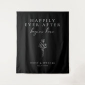 Eenvoudig zwart gelukkig ooit begint hier bruiloft wandkleed (Voorkant)