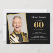 Eenvoudig Zwart Goud Aangepaste Foto 60e Verjaarda Kaart (Voorkant)