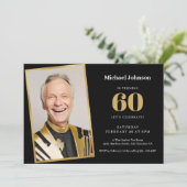Eenvoudig Zwart Goud Aangepaste Foto 60e Verjaarda Kaart (Staand voorkant)