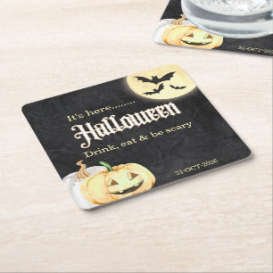 Eenvoudig Zwart Goud Bedrijfs Halloween-feest Vierkante Kartonnen Onderzetter