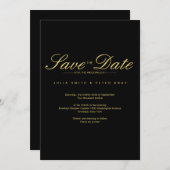 Eenvoudig Zwart & Goud Sla de datum Bruiloft op Kaart (Voorkant / Achterkant)