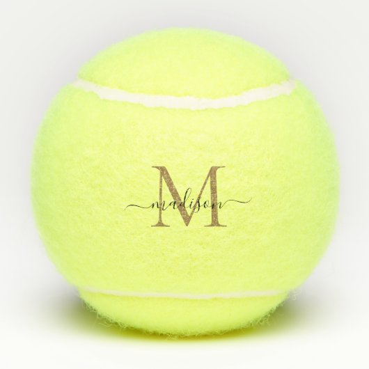Eenvoudig zwart goudmonogram elegant eminine-scrip tennisballen (Achterkant)